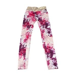 Justice Pink Floral Print Leggings Size M (10)